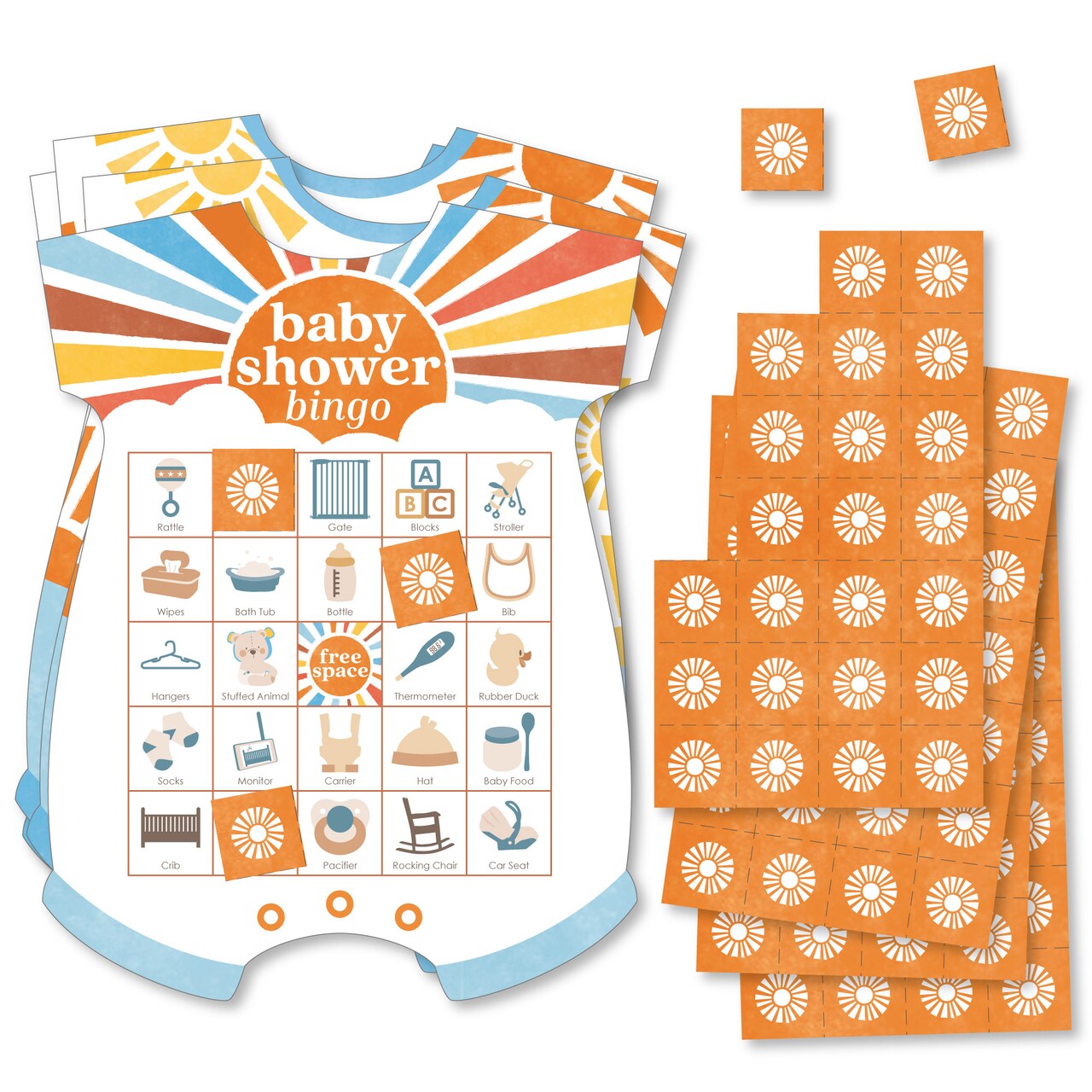 Big Dot of Happiness Here Comes The Son Baby Shower Bingo, Picture Game Cards and Markers, Boy Boho Party Supplies - Set of 18
